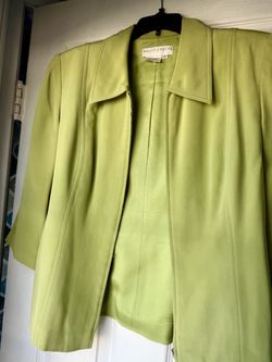 vintage Maggy London Petite lime/chartreuse green zip-up blazer jacket