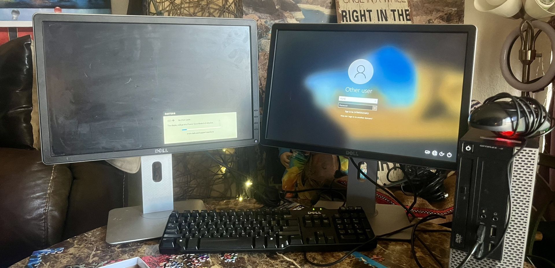 Preowned Dell everything! 2 /20” working dell monitors, 1 Kensington mouse, 1 dell keyboard and one dell optiplex tower . Everything in good working c