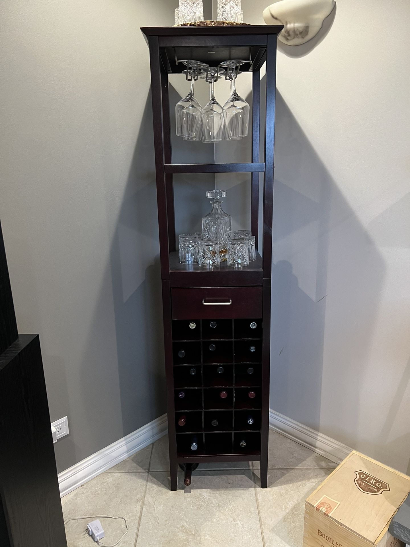 18 Bottle Wine Tower With Rack & Shelves