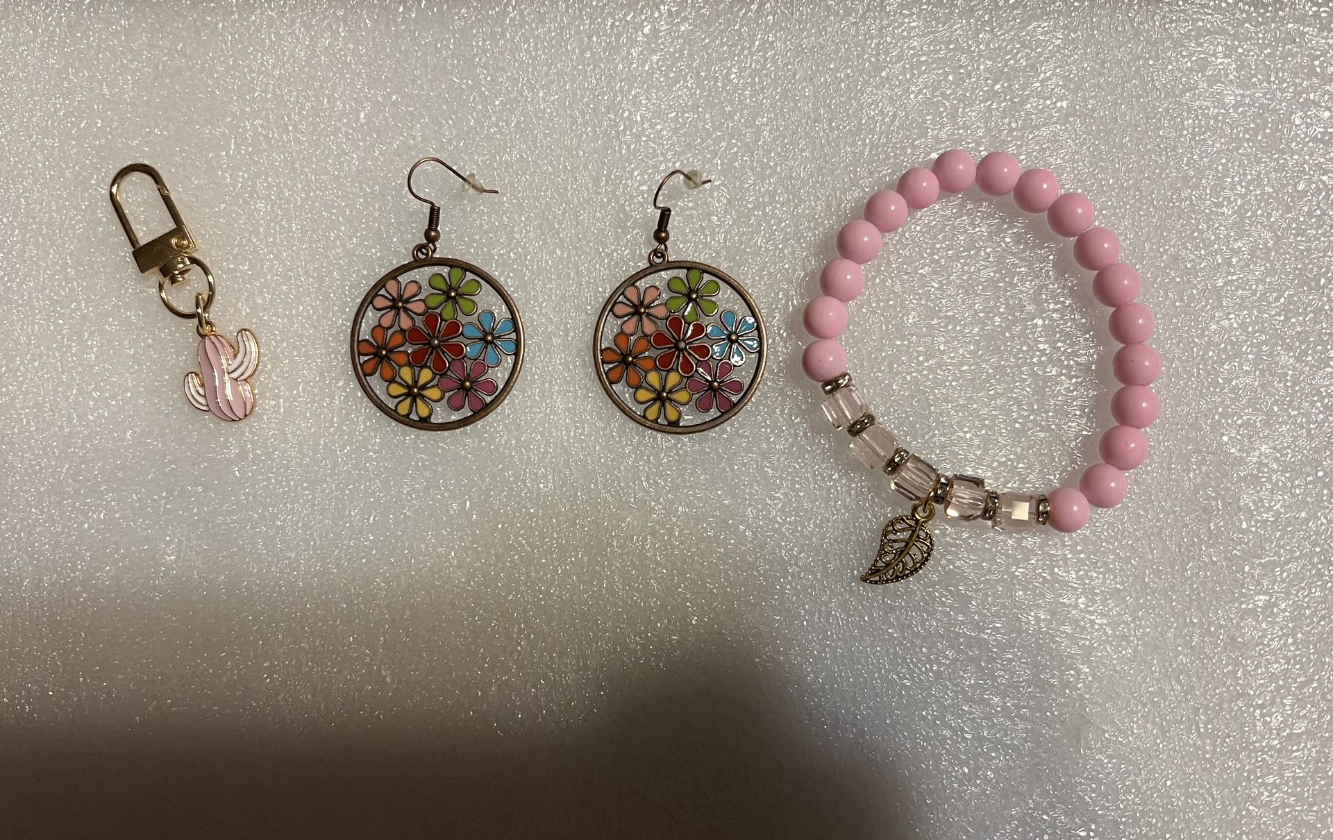 Earrings, Small Keychain, And Bracelet Jewelry Set