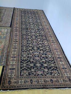 Large Dark Navy Floral Persian-Style Area Rug