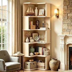 5 tiered wood corner book shelf natural color ( First photo is only Similar)