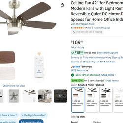 Ceiling Fan Brushed Nickel with Remote