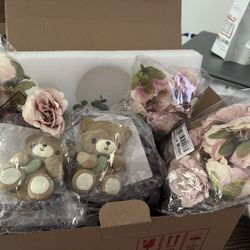 Teddy Bear Cake Toppers And Little Flowers New In Package 