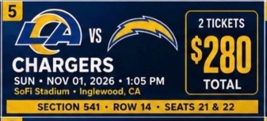 LA Rams vs Chargers NFL Tickets – 2 Seats