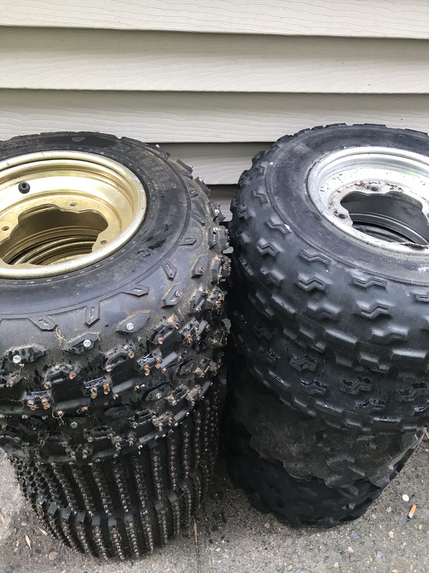 Yamaha blaster wheels and rims , Yamaha banshee gold rims and picked tires for ice , lots of meat