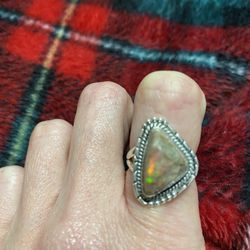 Mexican fire opal sterling silver ring Size 6