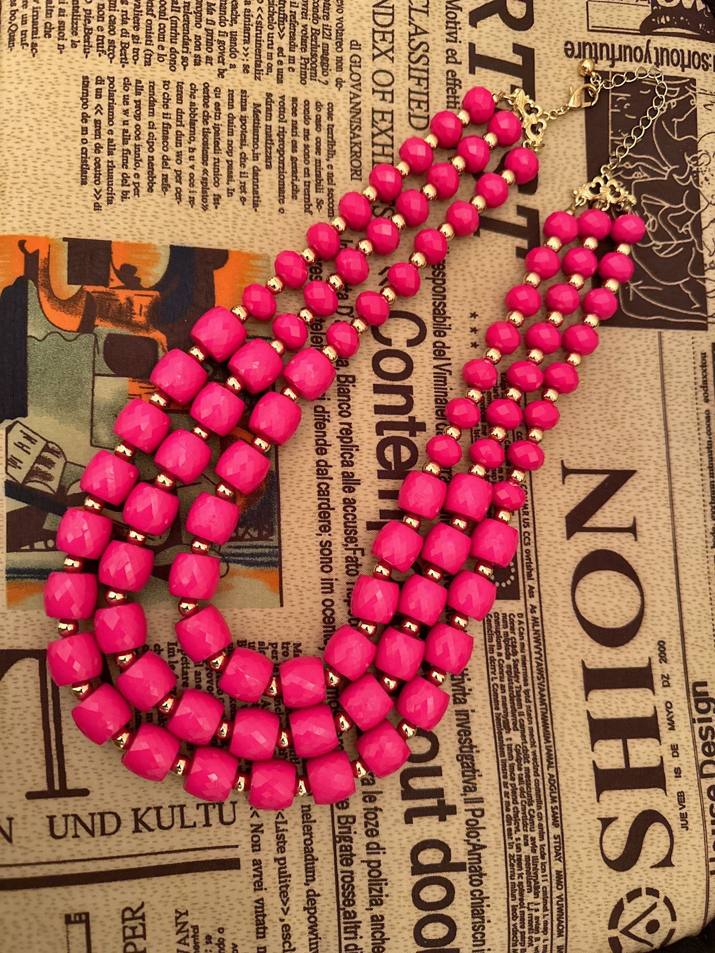 Hot Pink Bead Necklace