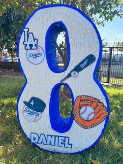 Dodgers baseball number eight pinata número ocho