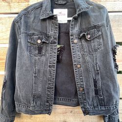 Hollister Co. distressed black denim jacket XS