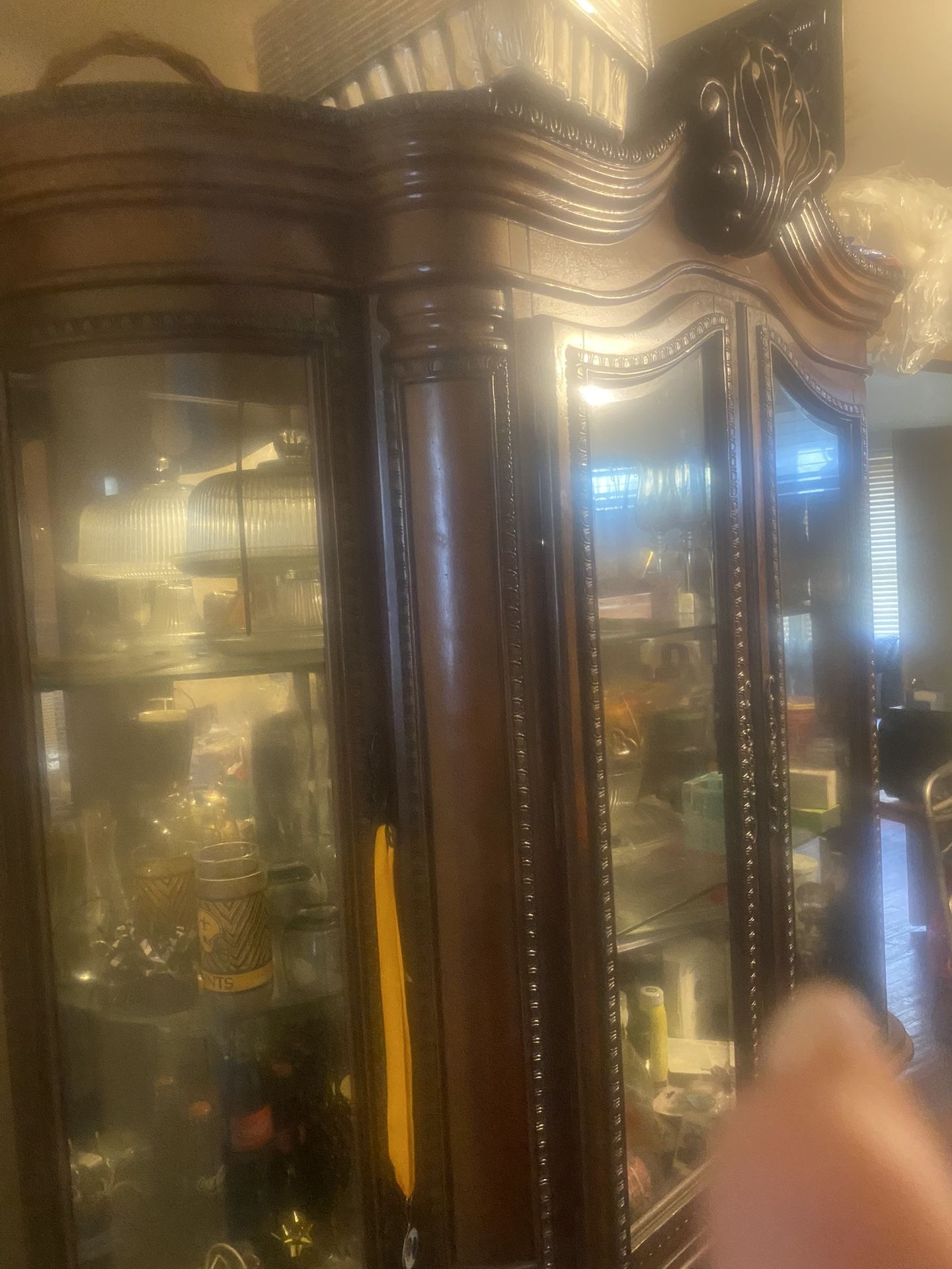 China Cabinet All Wood2 Piece W/light Heavy $500 Like New