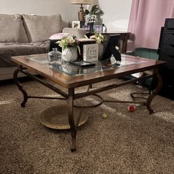 OAK GLASS METAL TABLE