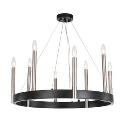 NEW Woodbridge Garrett 8-Light Circular Chandelier Matte Black/Antique Nickel - 17528ATN