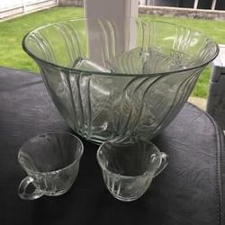 Punch Bowl With Cups And Hooks