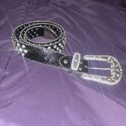 Black/Silver Diamond Studded Belt