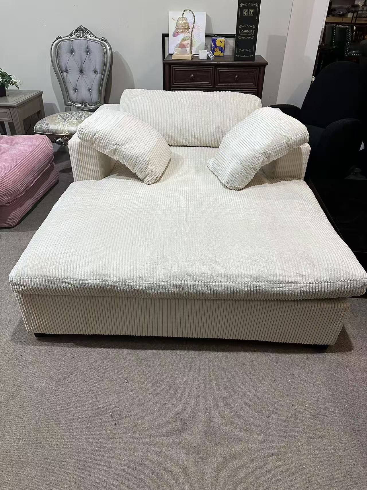 Oversized Chaise, Lounge Chair - Classic Design, Soft Fabric, Easy Assembly, Durable Frame with Solid Wood Legs (Beige + Corduroy + 1 Seat)