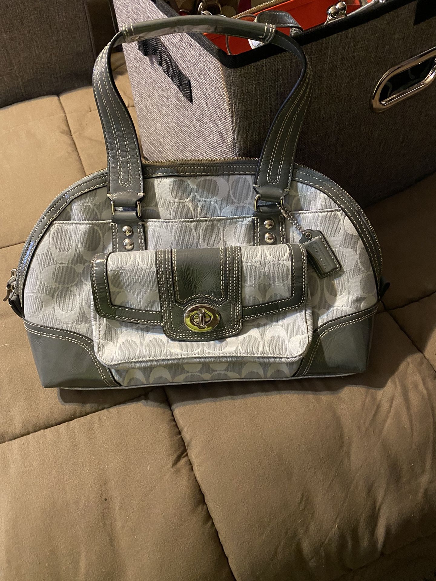 Coach Gray And White Handbag