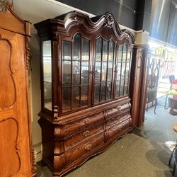 China Cabinet: Ferguson Copeland Vintage 2 Piece China Cabinet W/ 3 Doors, Glass Shelves, 6 Drawers SKU 22C9JR