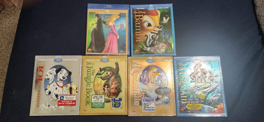 6 Disney Blu-Rays Brand New Sealed Since 2016 Bambi The Little Mermaid Etc