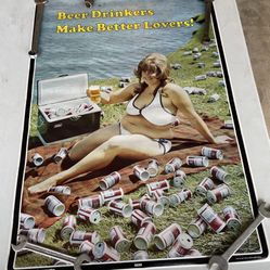 Vintage 1970s Poster Art Beer Girl Beach 