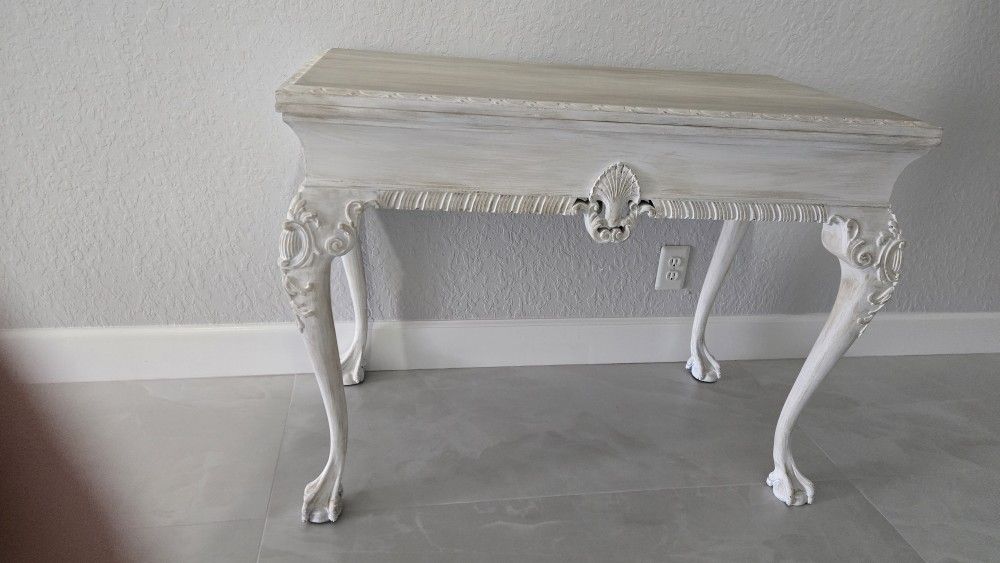 Vintage, Used Chalk Painted Table With Extension Leaves