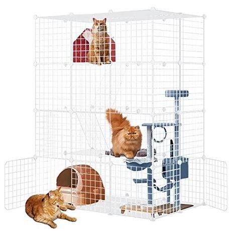 Cat Cage Indoor Large DIY Pet Playpen Cat Enclosures Small Animal House Detachable Pet Playpen with 3 Doors 4 Tiers for 1-3 Cats with Platforms 54 O1