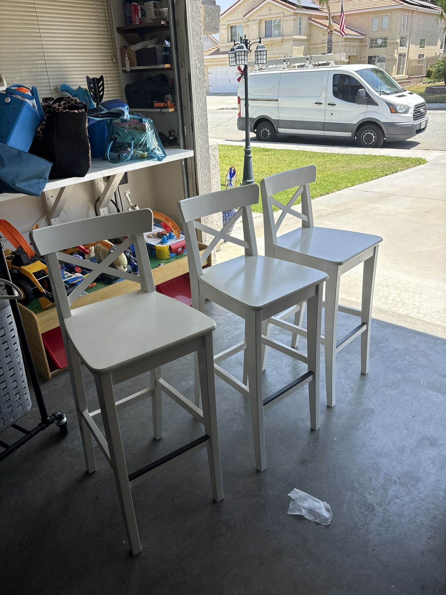 3 White Bar Stools 