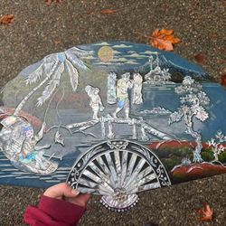 Abalone Japanese Fan Wall Art Piece