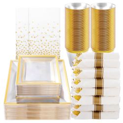 352 Pieces Clear Gold Dinnerware Set for 50 Guests