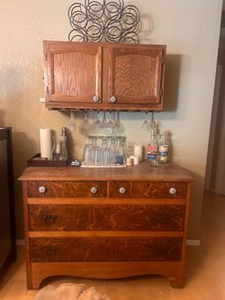 Vintage Dresser Repurposed as Rustic Home Bar - Complete Setup