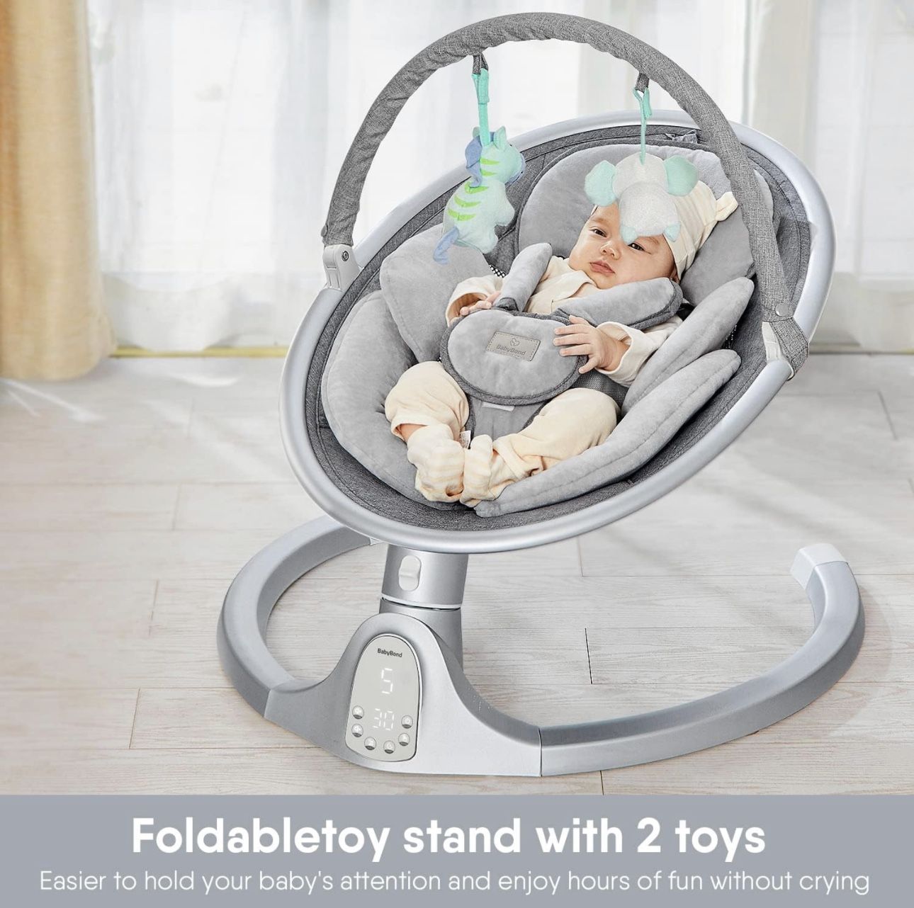 BabyBond Baby Swings for Infants, tooth Infant Swing with Preset Lullabies, 5 Point Harness Belt, Speeds and Remote Control - Portable Indoor Outdoor