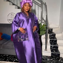 PURPLE RICH AUNTIE BOUBOU WITH BUBBLE HEADTIE