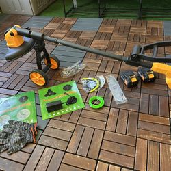 20000 RPM Brushless Electric Weed Wacker Cordless with Wheel, 12'' Weed Eater Battery Powered Brush Cutter, 4-in-1 Grass Trimmer Stringless Weed Trimm