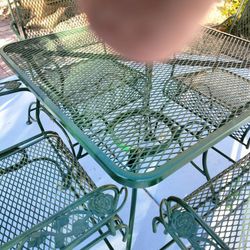 Wrought Iron Patio Table Set Four Chairs Swivels Very Heavy Perfect