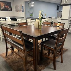 6PC Brown Counter Height Dining Table Set