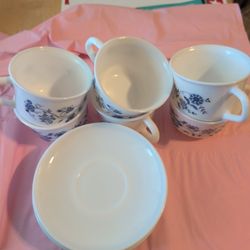 Set Of 6 Arcopal Milk Glass Tea Cups And Saucers