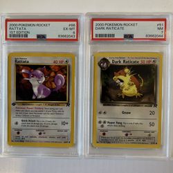 2000 Pokemon Rocket 1st Edition #66 Rattata & DARK RATICATE Graded PSA 6 & 7 🔥