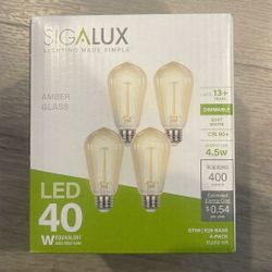 Sigalux LED Edison Bulbs 40 watt Equivalent, E26 Light Bulb Dimmable, Soft White 2700K, Amber Glass ST58 Vintage LED Bulbs, 90+ CRI, 4.5W 400LM, E26 B