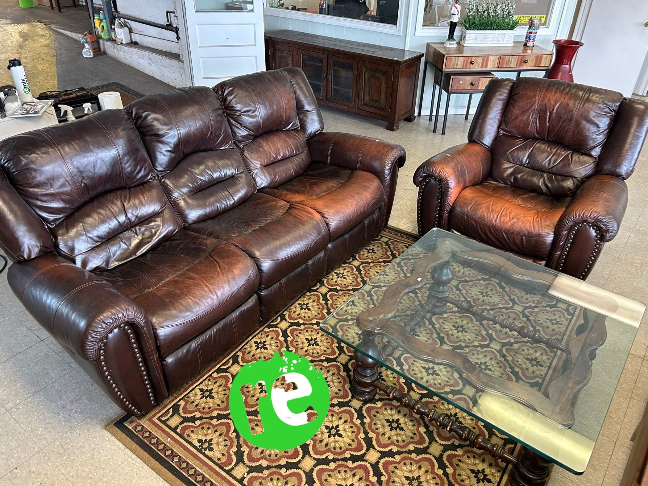 Red Faux Leather Couch Set with 3 Seater Recliner Couch and Rocker Recliner Chair
