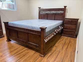 Queen Solid Wood Bed With Memory Foam Mattress $740