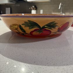 Les Jardins Hand Painted Stonelite Bowl And 3-part condiment server with handle 