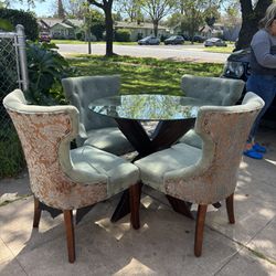 Kitchen Glass top Table With Four Chairs 