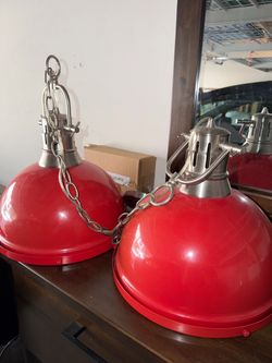 Red Metal Dome Pendant Lights – Set of 2 ($20 each)