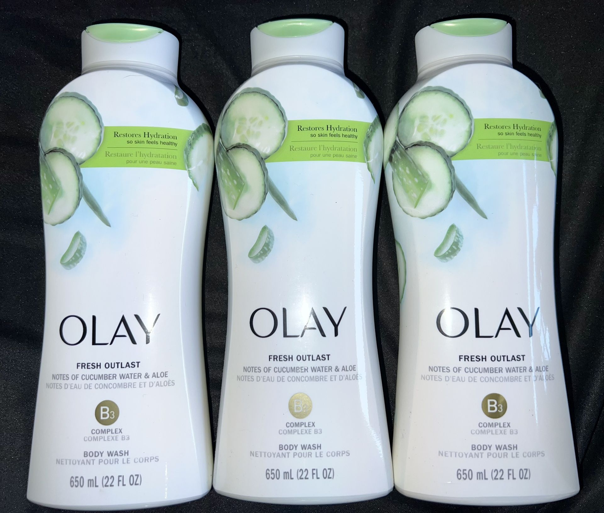 OLAY Fresh Outlast Body Wash Cucumber Water and Aloe 22 FL oz - 3 bottles
