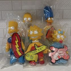 Vintage 1990s Burger King Promo Simpsons Dolls, Homer, Marg, Bart. Lisa, Maggie, Lot of 5, Factory Sealed