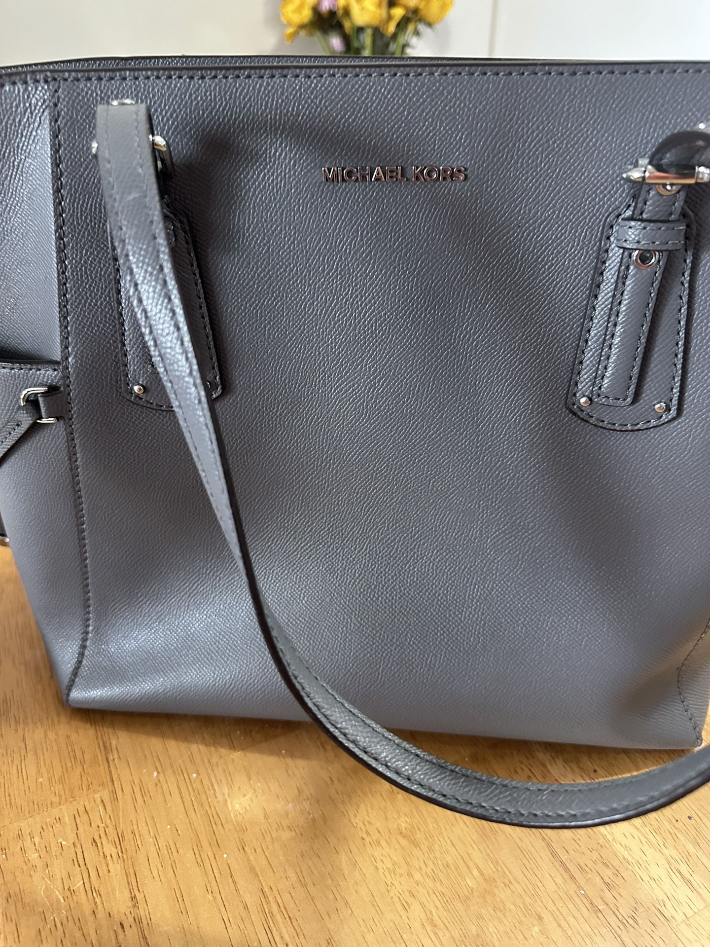 Michael Kors Gray Leather Tote Bag