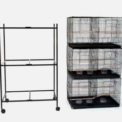 Lot of 3 Large Bird Breeding Flight Cage 30x18x18"H With Divider Rolling Stand