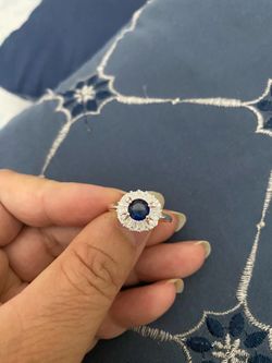 Real 925 Sterling Silver blue sapphire wedding ring size 8
