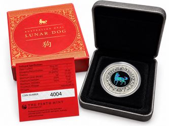1 oz Australian Opal Lunar Dog Silver Coin with Box and COA