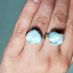 Genuine Larimar Heart Ring from The Dominican Republic. Dolphin Stone, Blue Pect